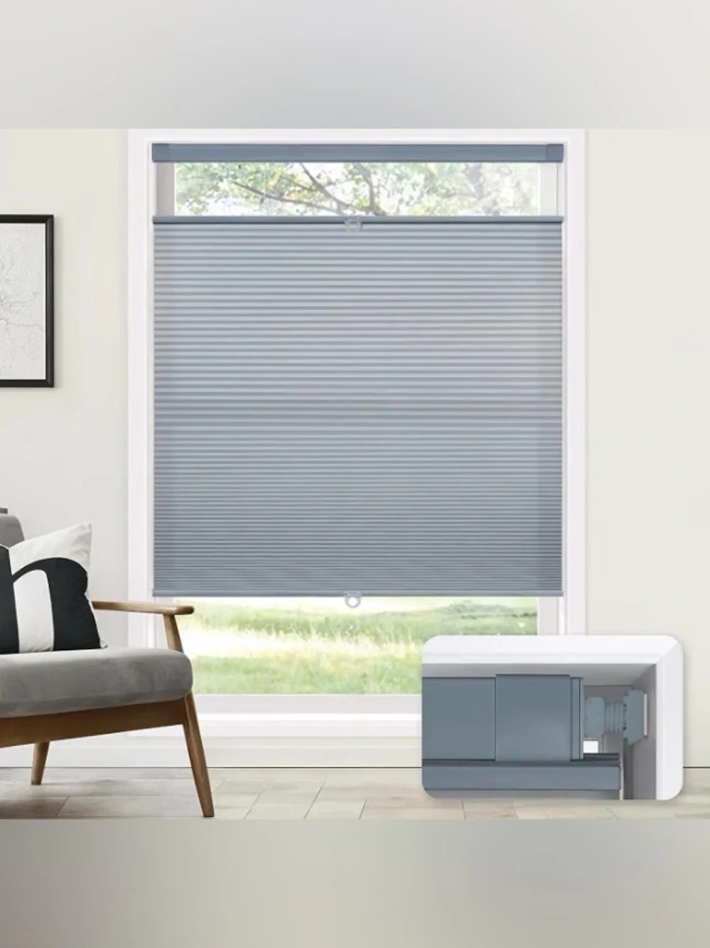 LAZBlinds CellularHoneycomb No Drill Window Curtains Color Gray 41” x 48”